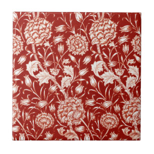 William Morris Carnation Print, Deep Red and White Tile