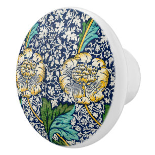 William Morris ceramic knob floral blue yellow