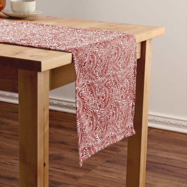 William Morris Cherry Red Larkspur Pattern Short Table Runner (In Situ)