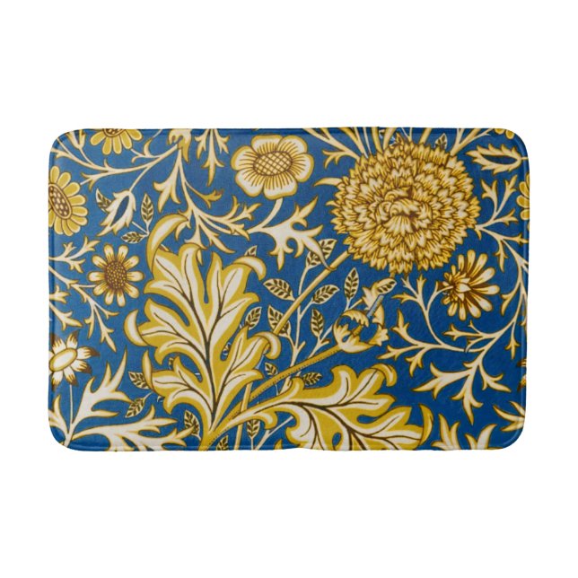 William Morris Cherwell Floral Pattern Blue Bath Mat (Front)