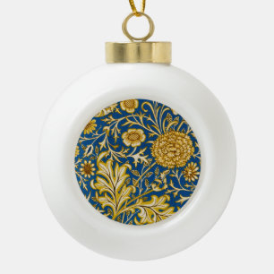 William Morris Cherwell Floral Pattern Blue Ceramic Ball Christmas Ornament