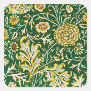 William Morris Cherwell Floral Pattern Green Square Sticker