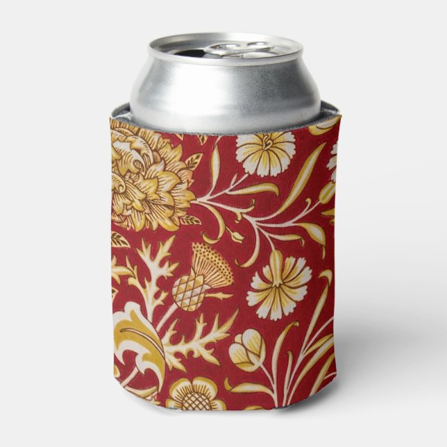 William Morris Cherwell Floral Pattern Red Can Cooler (Can Front)