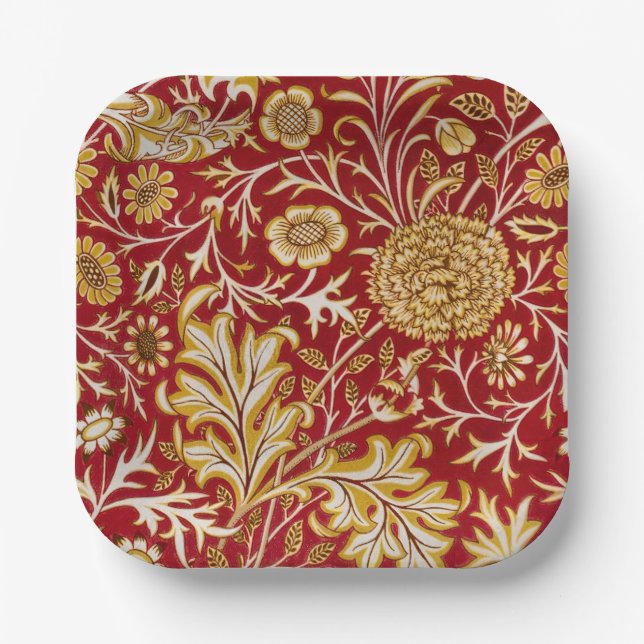 William Morris Cherwell Floral Pattern Red Paper Plate (Front)