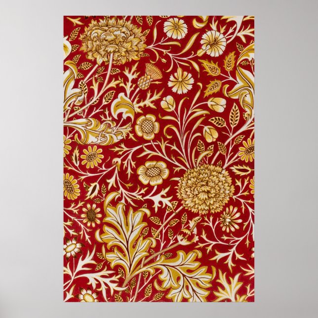William Morris Cherwell Floral Pattern Red Poster (Front)