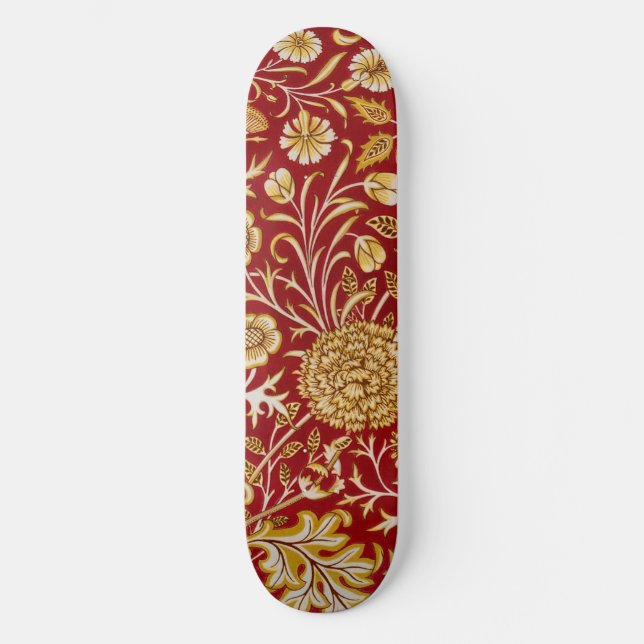 William Morris Cherwell Floral Pattern Red Skateboard (Front)