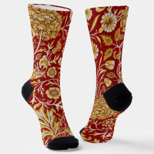 William Morris Cherwell Floral Pattern Red Socks
