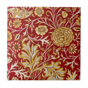William Morris Cherwell Floral Pattern Red Tile