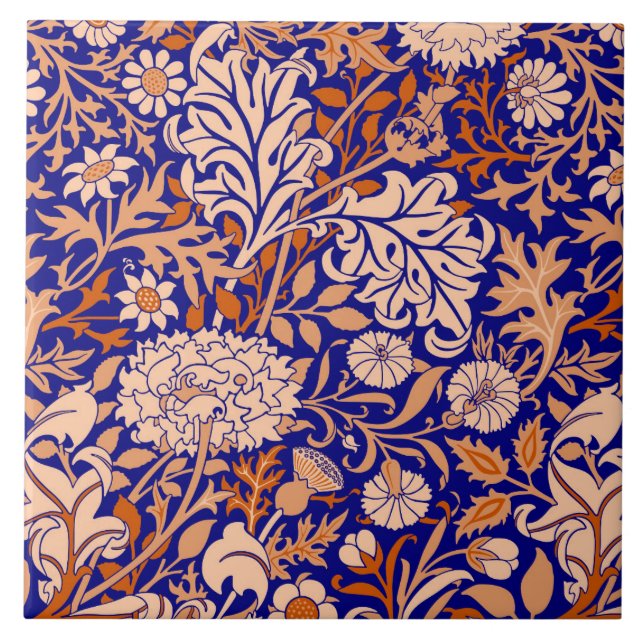 William Morris 'Cherwell' in Blue and Orange Tile (Front)