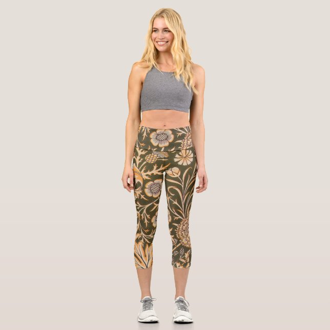 William Morris Cherwell Wallpaper Pattern Capri Leggings (Front)