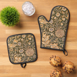 William Morris Cherwell Wallpaper Pattern Oven Mitt & Pot Holder Set
