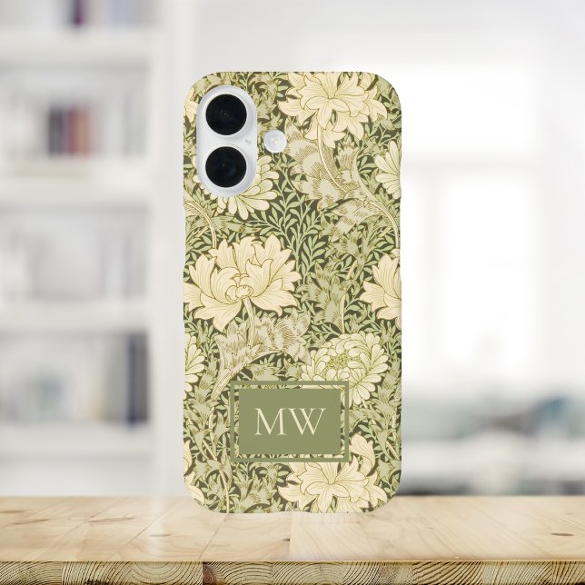 William Morris Chrysanthemum Custom Monogram iPhone 16 Case (Creator Uploaded)
