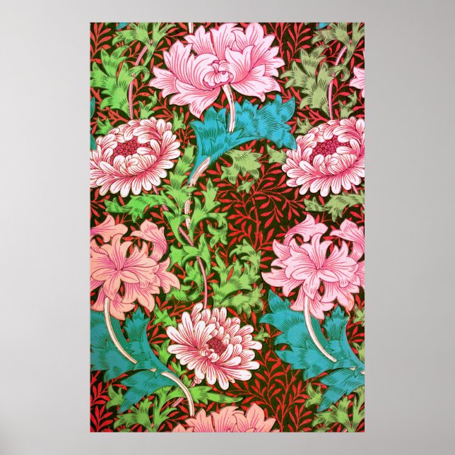 William Morris Chrysanthemum Floral Wallpaper Poster (Front)