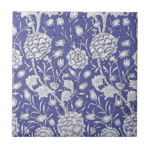 William * Morris Chrysanthemum Flower Purple Blue  Tile
