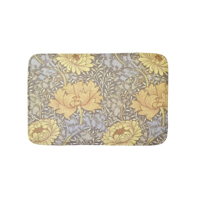 William Morris Chrysanthemum Mum Flowers Bath Mat (Front)