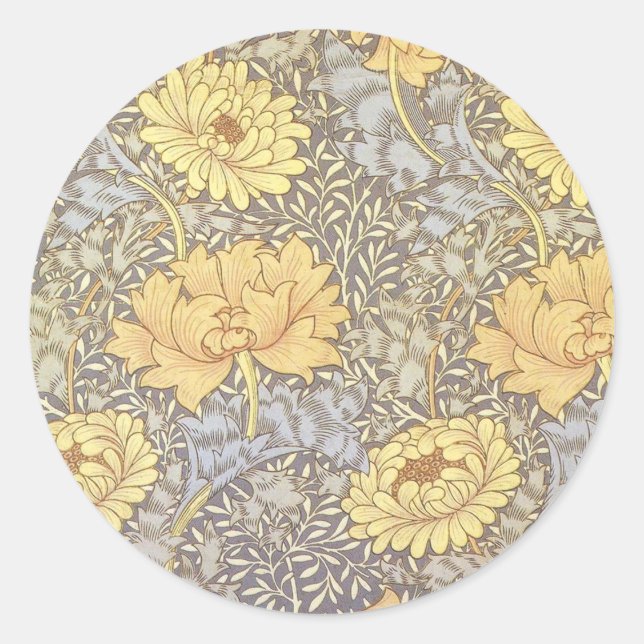 William Morris Chrysanthemum Mum Flowers Classic Round Sticker (Front)