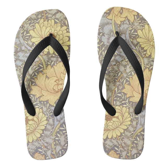 William Morris Chrysanthemum Mum Flowers Flip Flops (Footbed)