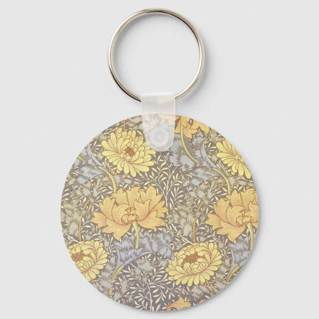 William Morris Chrysanthemum Mum Flowers Key Ring (Front)