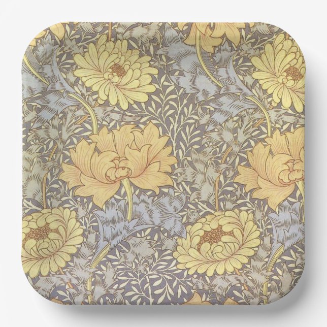 William Morris Chrysanthemum Mum Flowers Paper Plate (Front)
