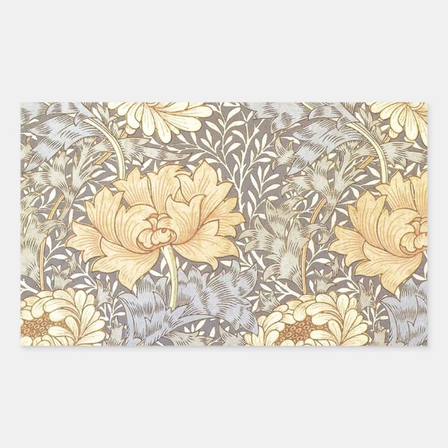 William Morris Chrysanthemum Mum Flowers Rectangular Sticker (Front)