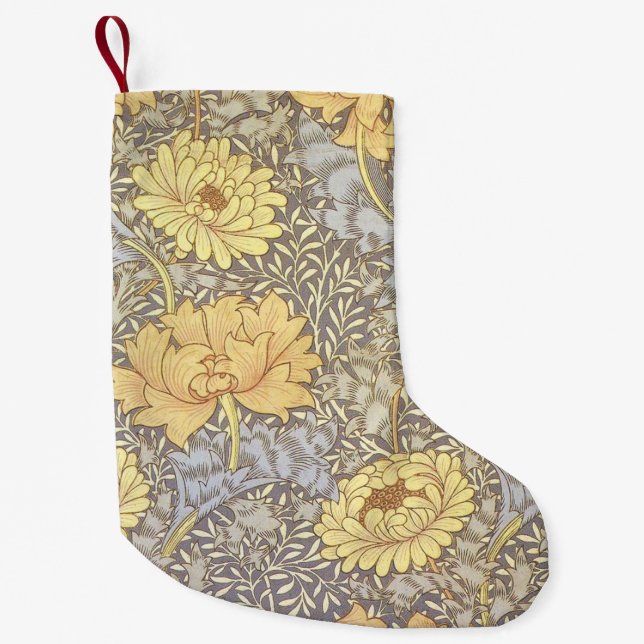 William Morris Chrysanthemum Mum Flowers Small Christmas Stocking (Front)