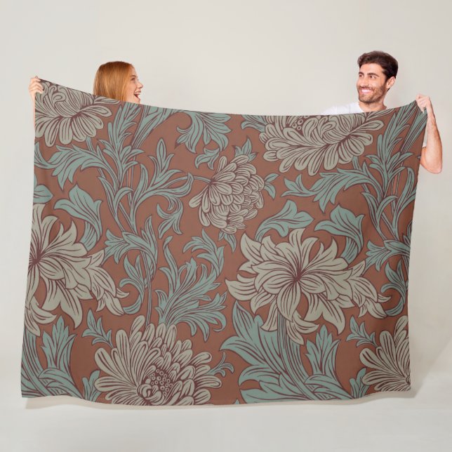 William Morris Chrysanthemum Pattern Fleece Blanke Blanket (In Situ)
