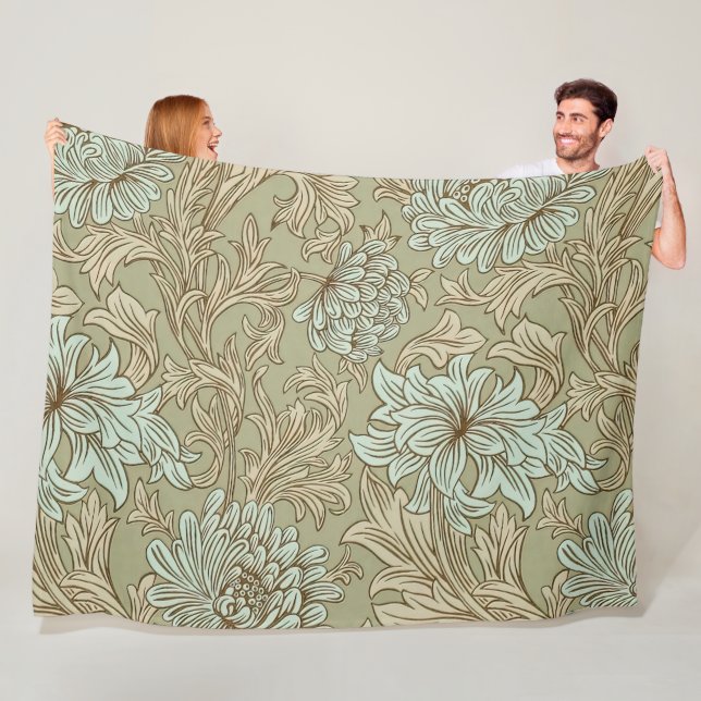 William Morris Chrysanthemum Pattern Fleece Blanke Blanket (In Situ)