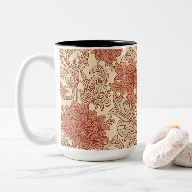 William Morris Chrysanthemum Pattern Two-Tone Coff Coffee Mug (With Donut)