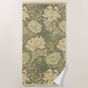 William Morris Chrysanthemum Sage Flower Beach Towel