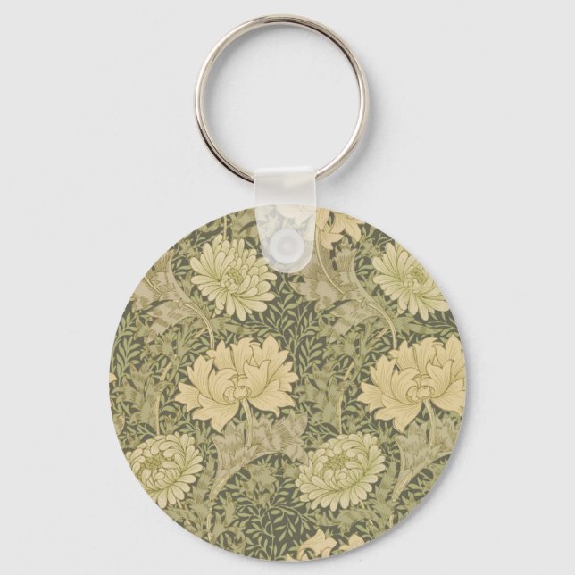 William Morris Chrysanthemum Sage Flower Key Ring (Front)