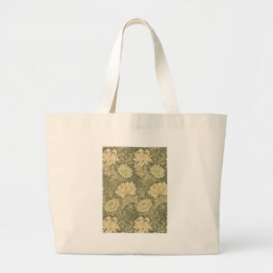 William Morris Chrysanthemum Sage Flower Large Tote Bag