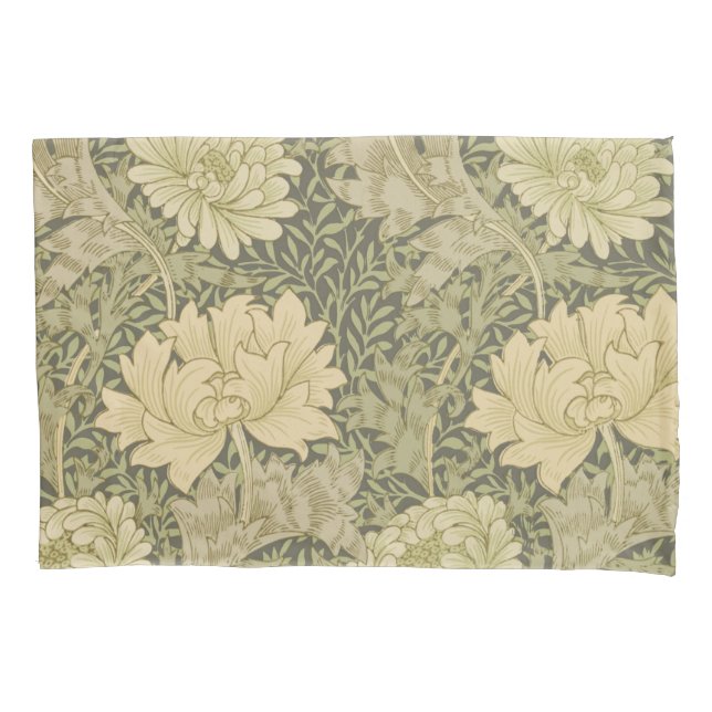 William Morris Chrysanthemum Sage Flower Pillowcase (Front)