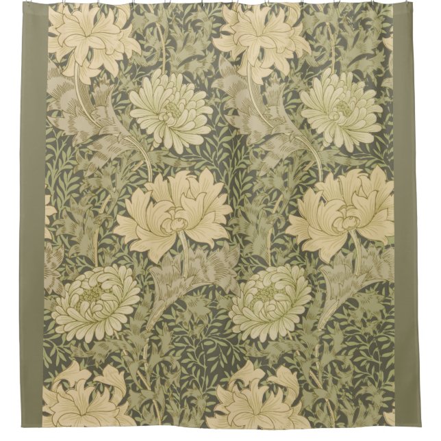William Morris Chrysanthemum Sage Flower Shower Curtain (Front)