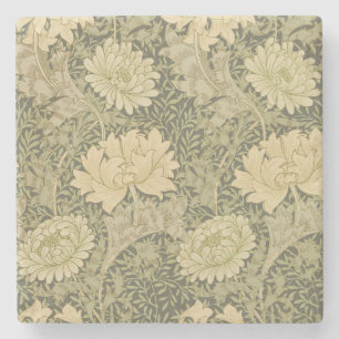 William Morris Chrysanthemum Sage Flower Stone Coaster