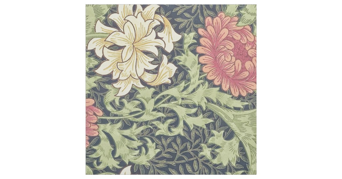 William Morris Chrysanthemum Vintage Floral Art Fabric | Zazzle