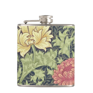 William Morris Chrysanthemum Vintage Floral Art Hip Flask