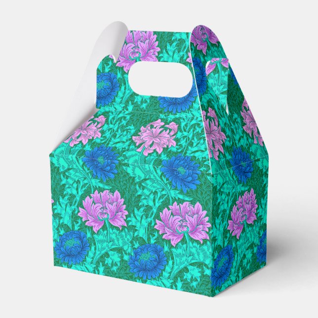 William Morris Chrysanthemums, Aqua and Violet Favour Box (Front Side)