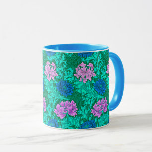 William Morris Chrysanthemums, Aqua and Violet  Mug