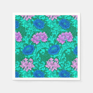 William Morris Chrysanthemums, Aqua and Violet Napkin