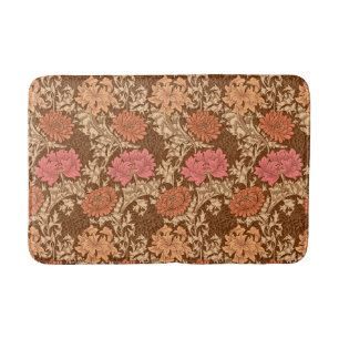 William Morris Chrysanthemums, Brown and Rust Bath Mat