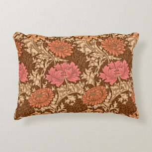 William Morris Chrysanthemums, Brown and Rust Decorative Cushion