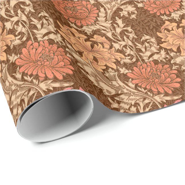 William Morris Chrysanthemums, Brown and Rust Wrapping Paper (Roll Corner)