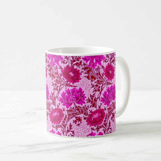 William Morris Chrysanthemums, Burgundy and Pink C Coffee Mug (Front Right)