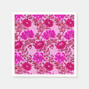 William Morris Chrysanthemums Burgundy and Pink Napkin