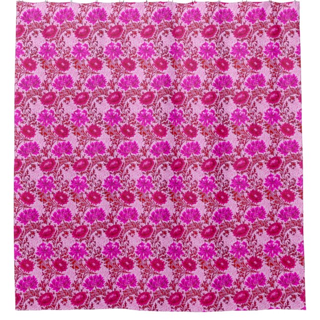 William Morris Chrysanthemums, Burgundy and Pink Shower Curtain (Front)