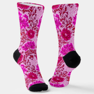William Morris Chrysanthemums, Burgundy and Pink Socks