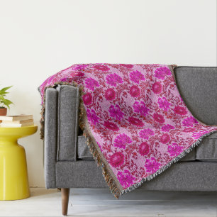 William Morris Chrysanthemums, Burgundy and Pink Throw Blanket