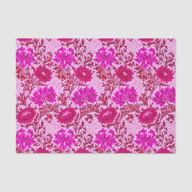William Morris Chrysanthemums, Burgundy and Pink Tissue Paper (Front)