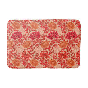 William Morris Chrysanthemums, Coral Orange Bath Mat