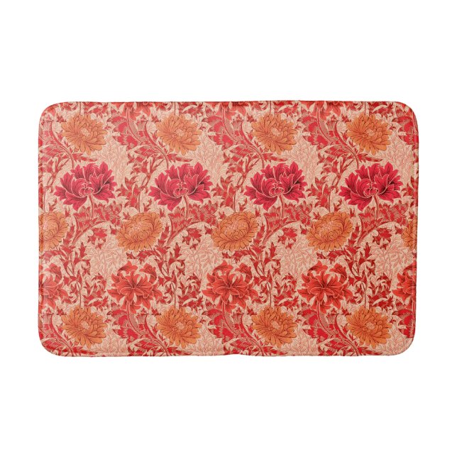 William Morris Chrysanthemums, Coral Orange Bath Mat (Front)